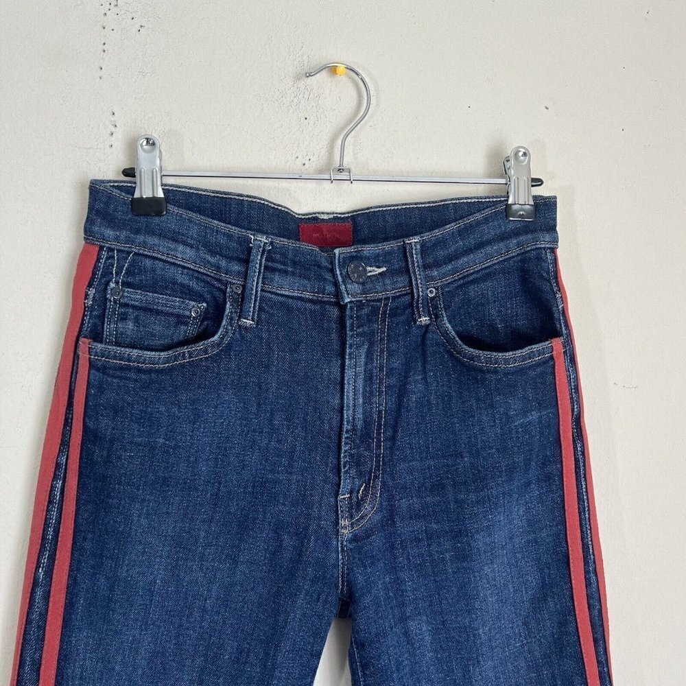 Mother Insider Step Crop Fray Jeans in Speed Racer Blue Red Side Stripe Size 26 - Picture 5 of 10